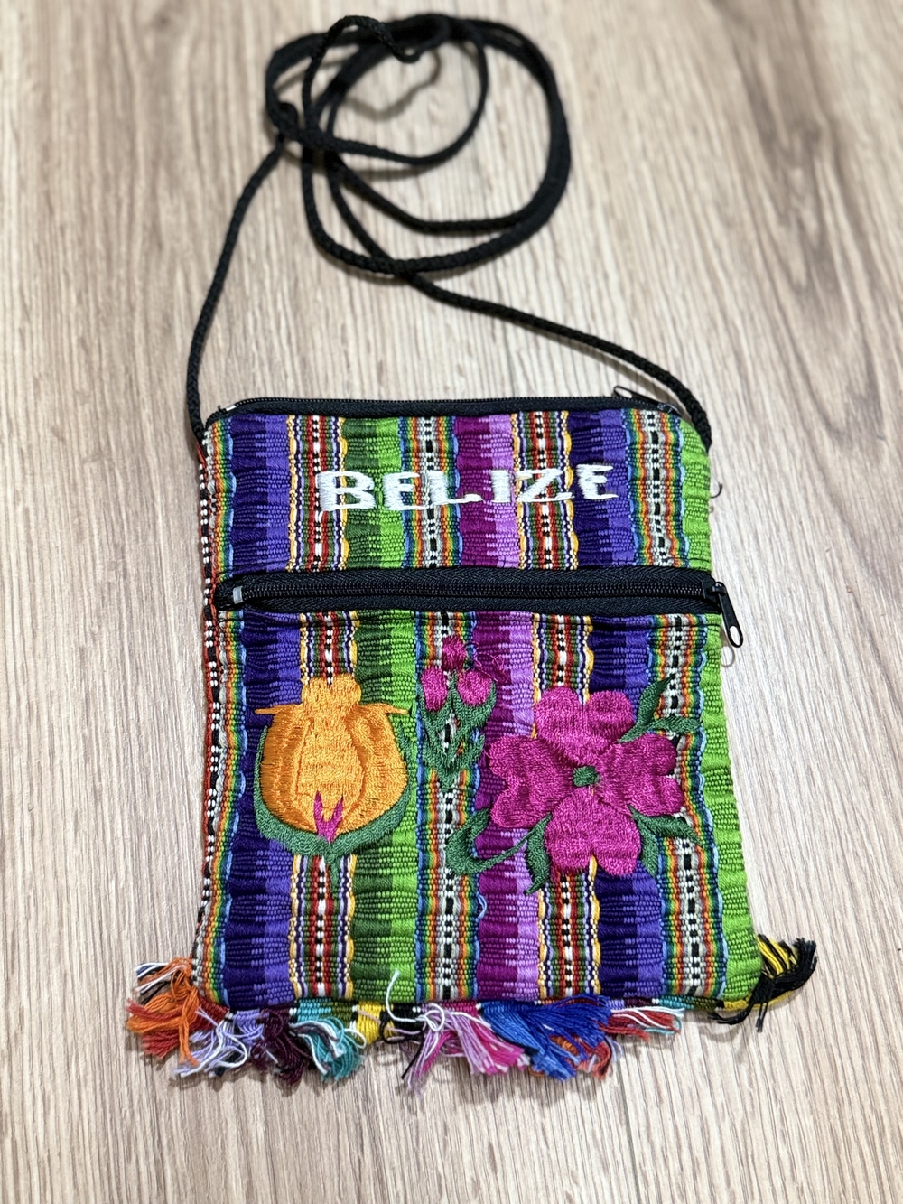 Embroidered Green & Purple Crossbody Bag